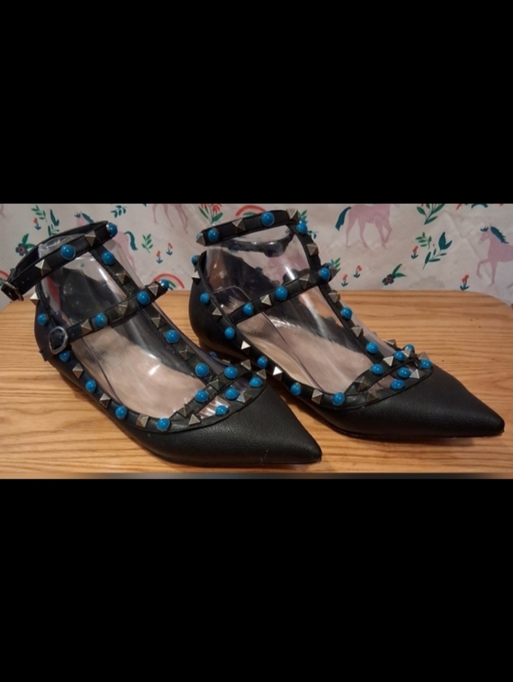 EUC Valentino Garavani Rockstud Rolling Turquoise Stud Espadrille Flat SZ 8.5 39